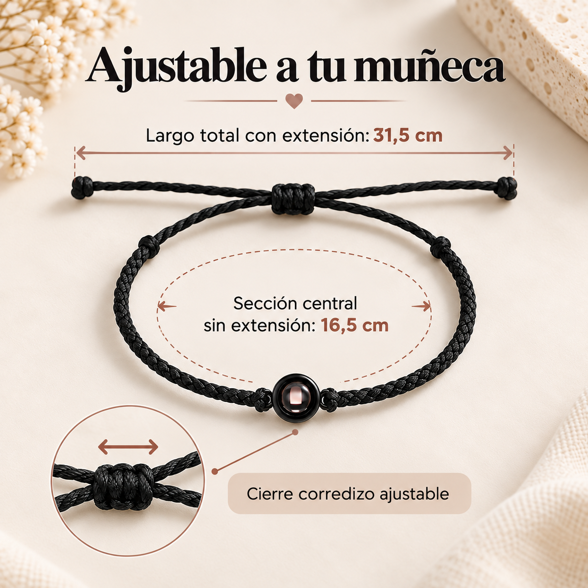 Medidas y cierre ajustable de la pulsera personalizada