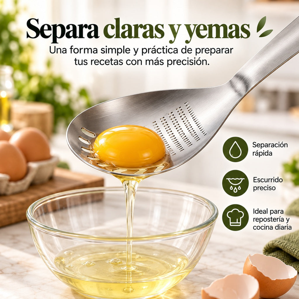 Cuchara multifunción separando claras y yemas