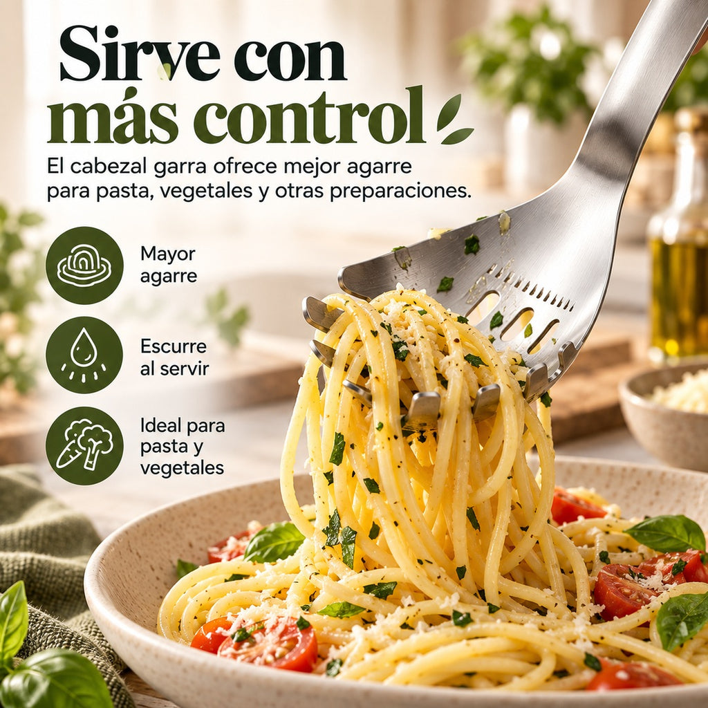 Cabezal garra sirviendo pasta con mayor control