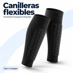 Canilleras flexibles negras con acolchado hexagonal integrado, un par de dos mangas
