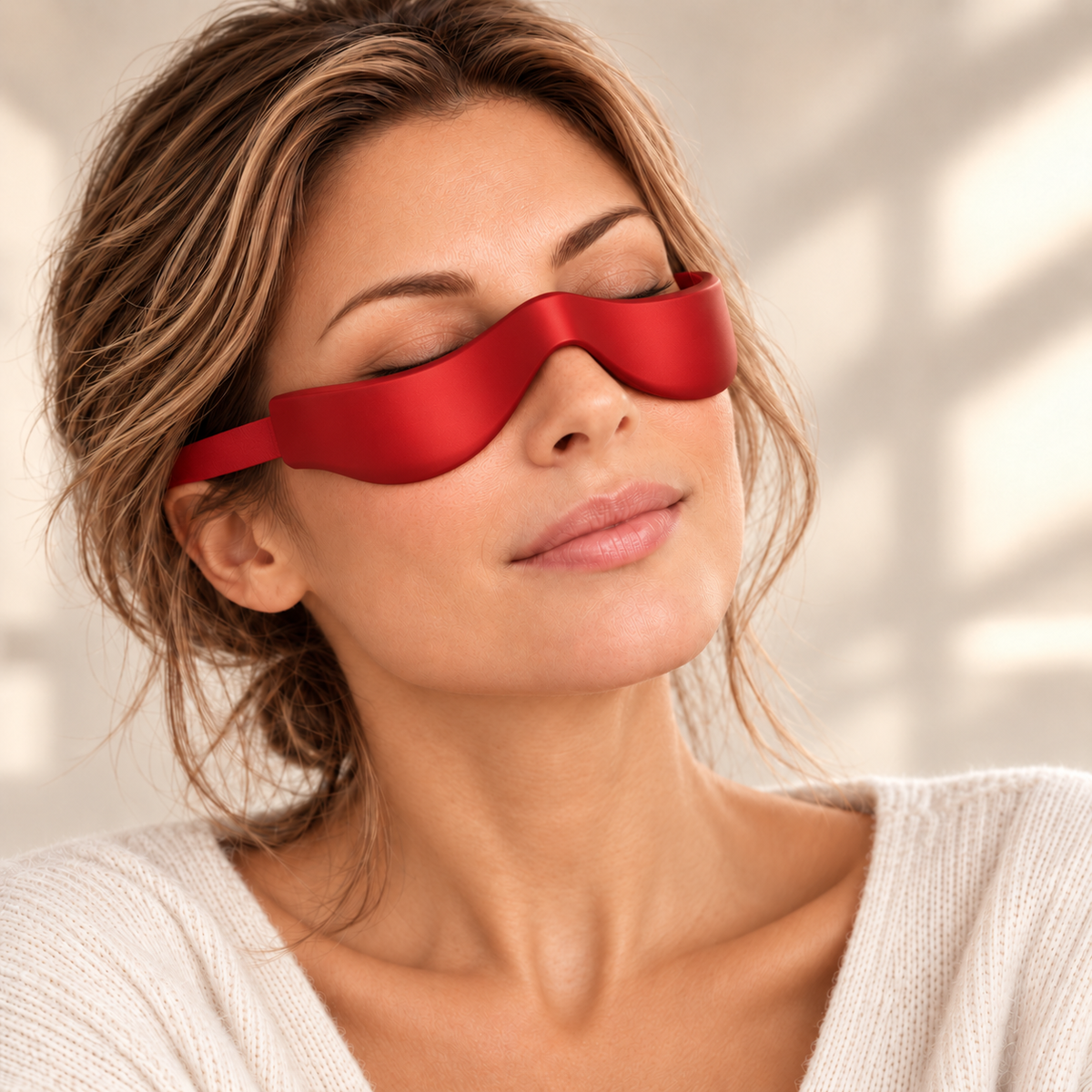Mujer usando lentes Beauty Tech para el contorno de ojos