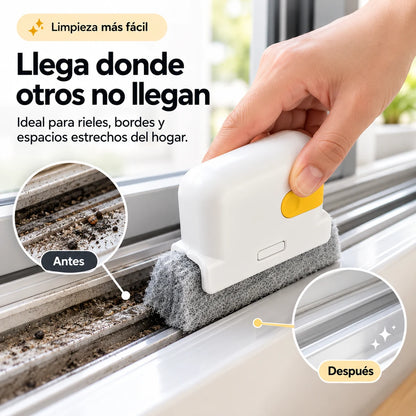 Limpiador de ranuras limpiando riel de ventana, demostración ilustrativa