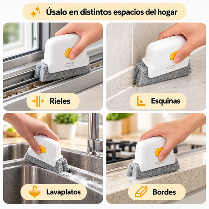 Aplicaciones del limpiador en rieles, esquinas, lavaplatos y bordes