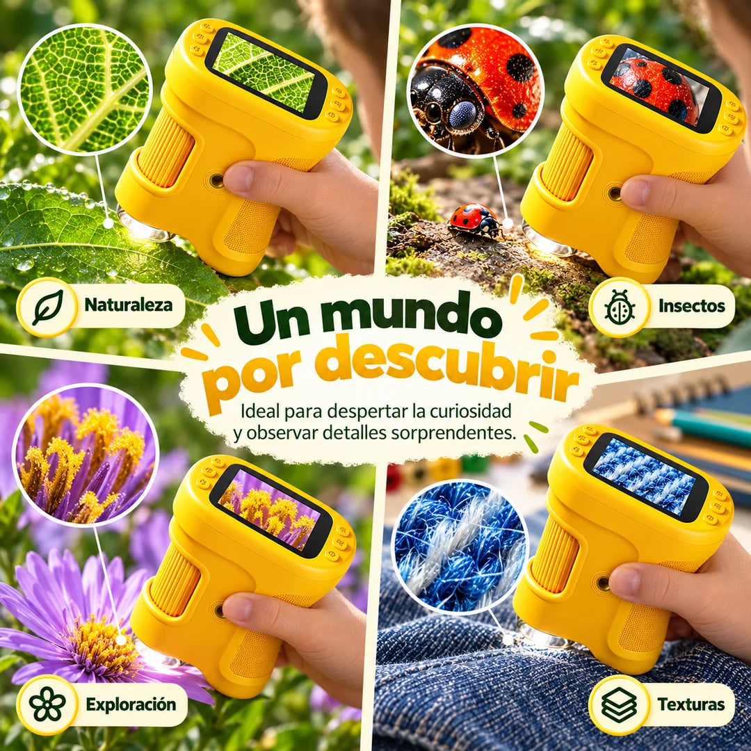 Ideas de exploración con microscopio de mano: naturaleza, insectos, flores y tejidos