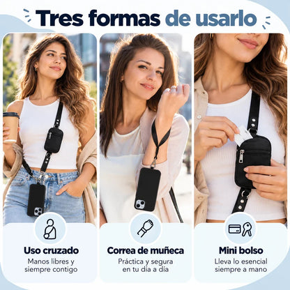 Tres formas de uso: crossbody, muñequera y mini bolso