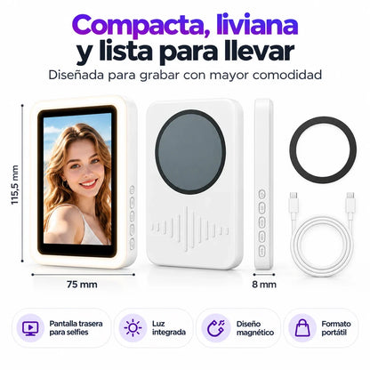 Dimensiones compactas del monitor selfie magnético