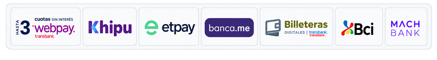 Webpay, Khipu, Etpay, Banca.me, billeteras digitales, Bci y MACH